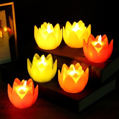 6 Pcs Diwali LED Lotus Candles Flameless Lotus Tea Light Battery Operated Flickering Buddhist Lamp for Home Desktop Centerpiece