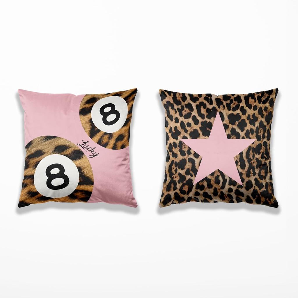 Preppy Star Lucky 8 Ball Cheetah Leopard Print Room Decor Pillow Cover 18x18 Set of 2,Leopard Gifts for Women,Cheetah Print Gifts,Coquette Pillow