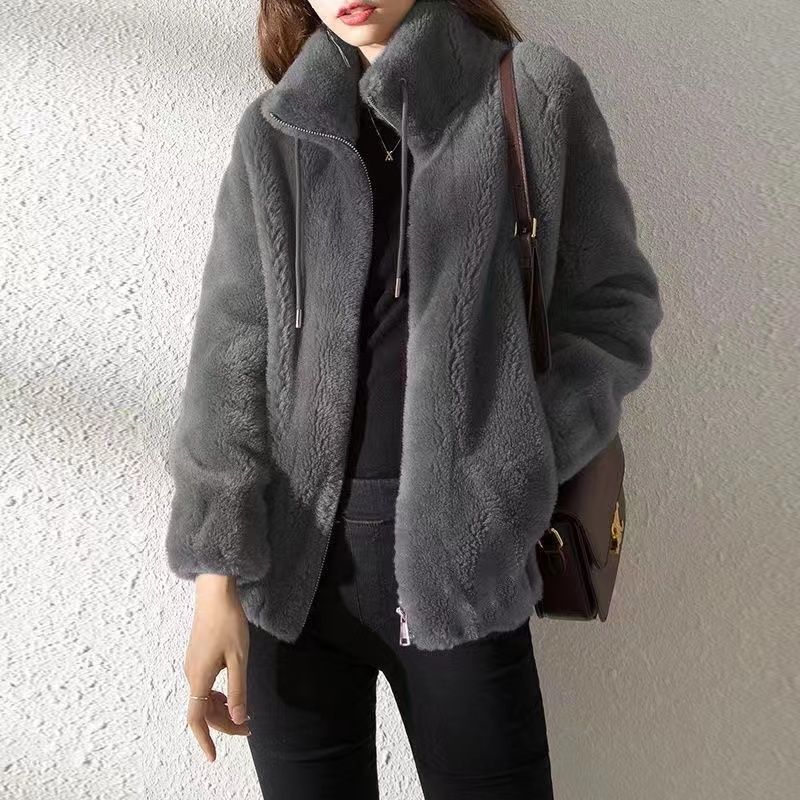 Women's Coral Fleece Plus Size Jacket Autumn Winter Double-Sided Fleece Warm Cardigan Hoodie Zipper Stand Collar Plush Jacket