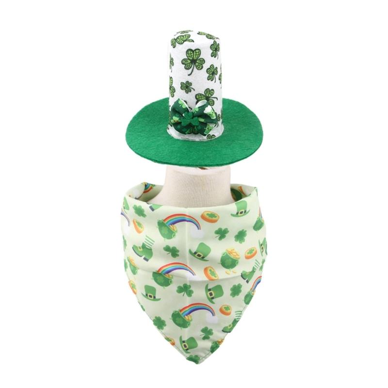 Dog Top Hat Collar Holiday Shamrocks for Small Medium Girl Dogs Cats Dog Collar Necklaces Kerchief Costumes