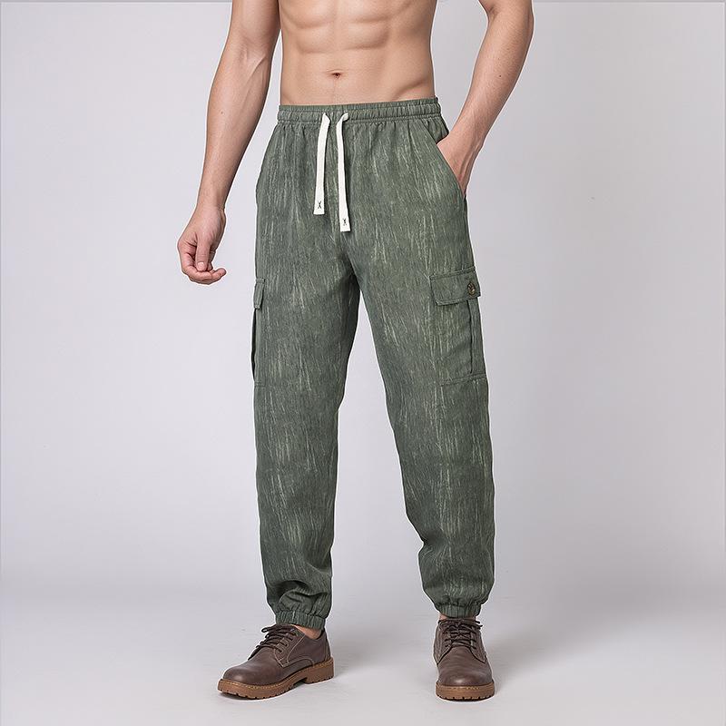 Men's Casual Loose Fit Outdoor Multi Pocket Cargo Pants Elastic Waistband Drawstring Adjustable Leg Opening Durable Fabric