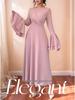 Women's Elegant European-Style Pink Long Sleeve Slim Waist Dress
