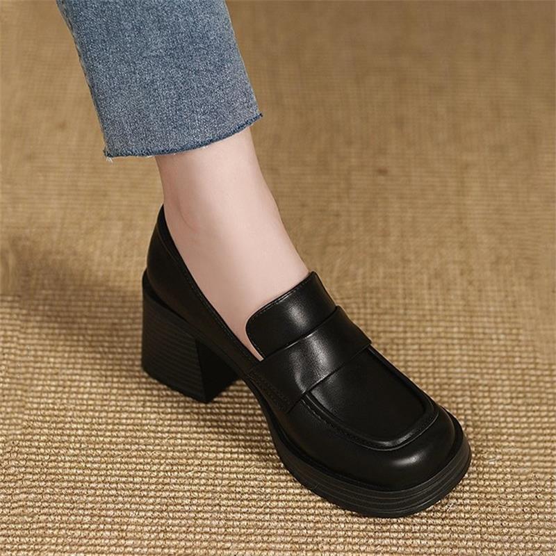 Fashion 2025 New Comfortable Waterproof Platform Casual Fashionable Women's Shoes Round Toe Cover Thick Heel High Heel Single Shoes