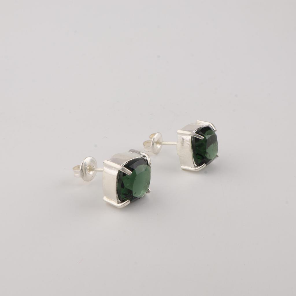 Green Tourmaline Gemstone 925 Sterling Silver Jewelry Handmade Stud Earring 1" For Your Love EE-181-17