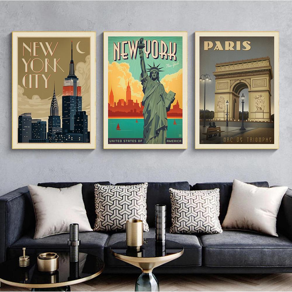 World City Landmark Painting Art Posters Florence Shang Hai Manhattan New York Paris Arc de Triomphe Home Eecor for Living Room