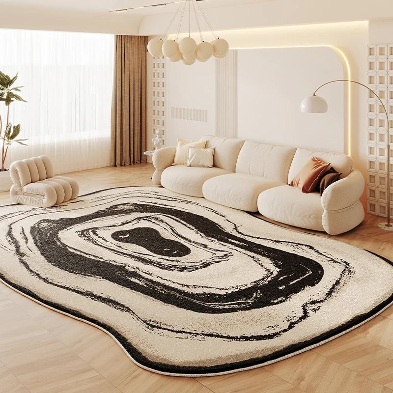 French Cream Style Carpets for Living Room Irregular Shapes Bedroom Decor Rug Fluffy Soft Plush Carpet  Minimalist thick mat