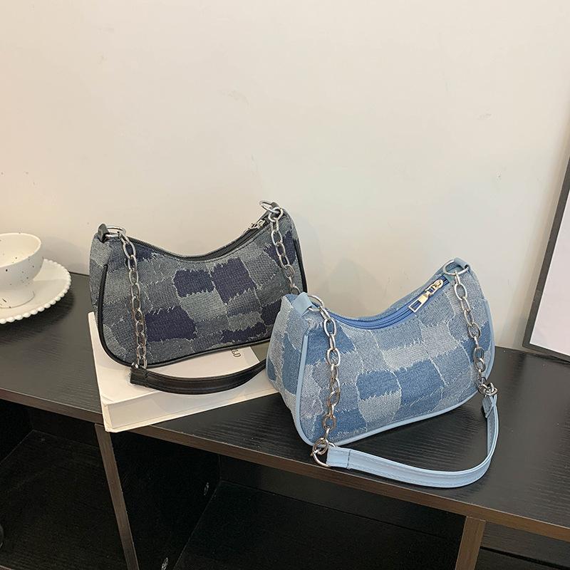 Denim fashion casual bag 2025 popular underarm shoulder bag simple foreign style portable shoulder bag personalized women's bag