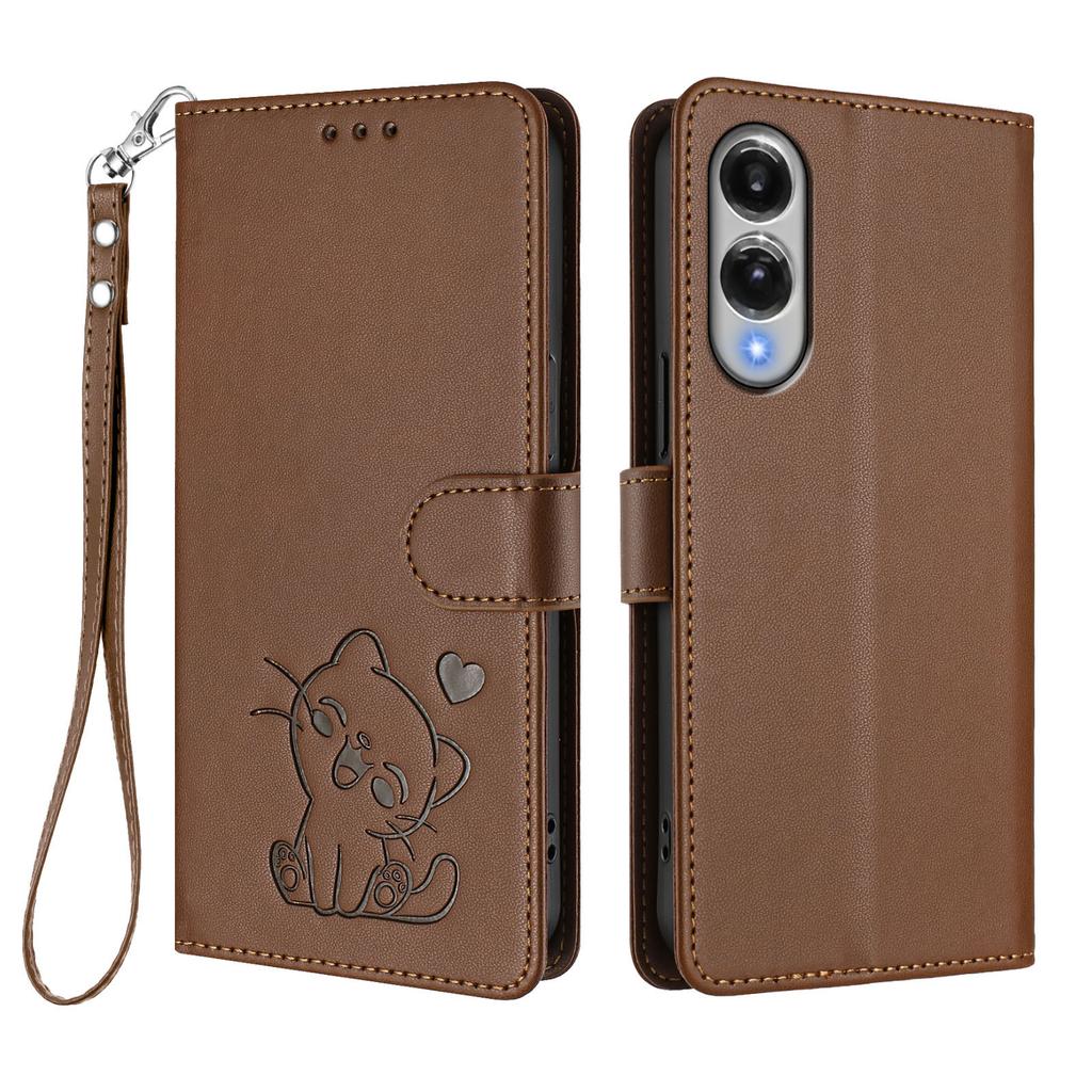Für Samsung Galaxy S25 Edge Brieftasche Hülle mit Handschlaufe Love Cat Muster Prägung Leder Handyhülle