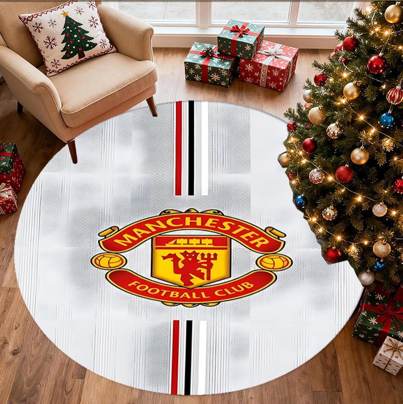 Manchester United F.C Pattern Round Rug, Indoor/Outdoor Mat, for Picnic, Gameroom, Bedroom, Office, Living Room, Home Decor Carpet, Birthday Gift