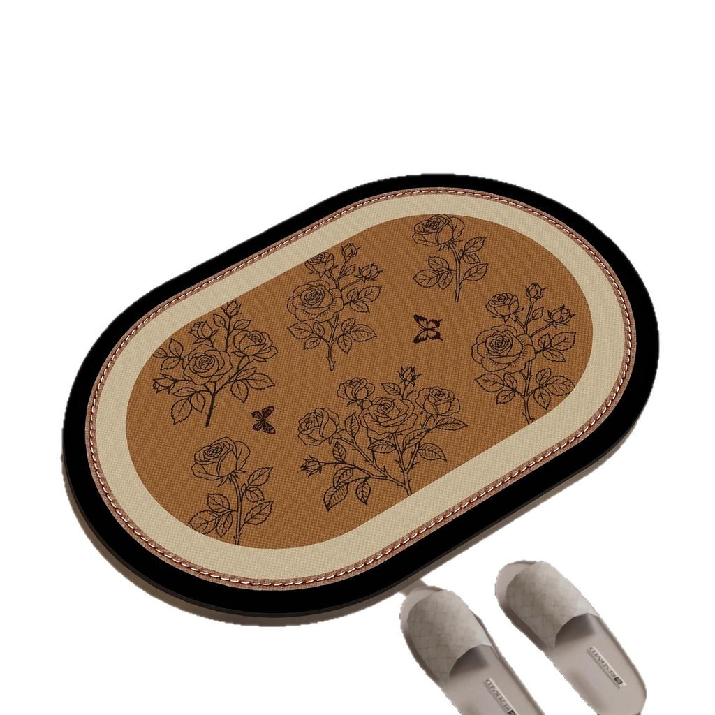 Retro Oval Badezimmerbodenmatte Saugfähig und Rutschfest Badezimmerbodenmatte Schnelltrocknende Bodenmatte