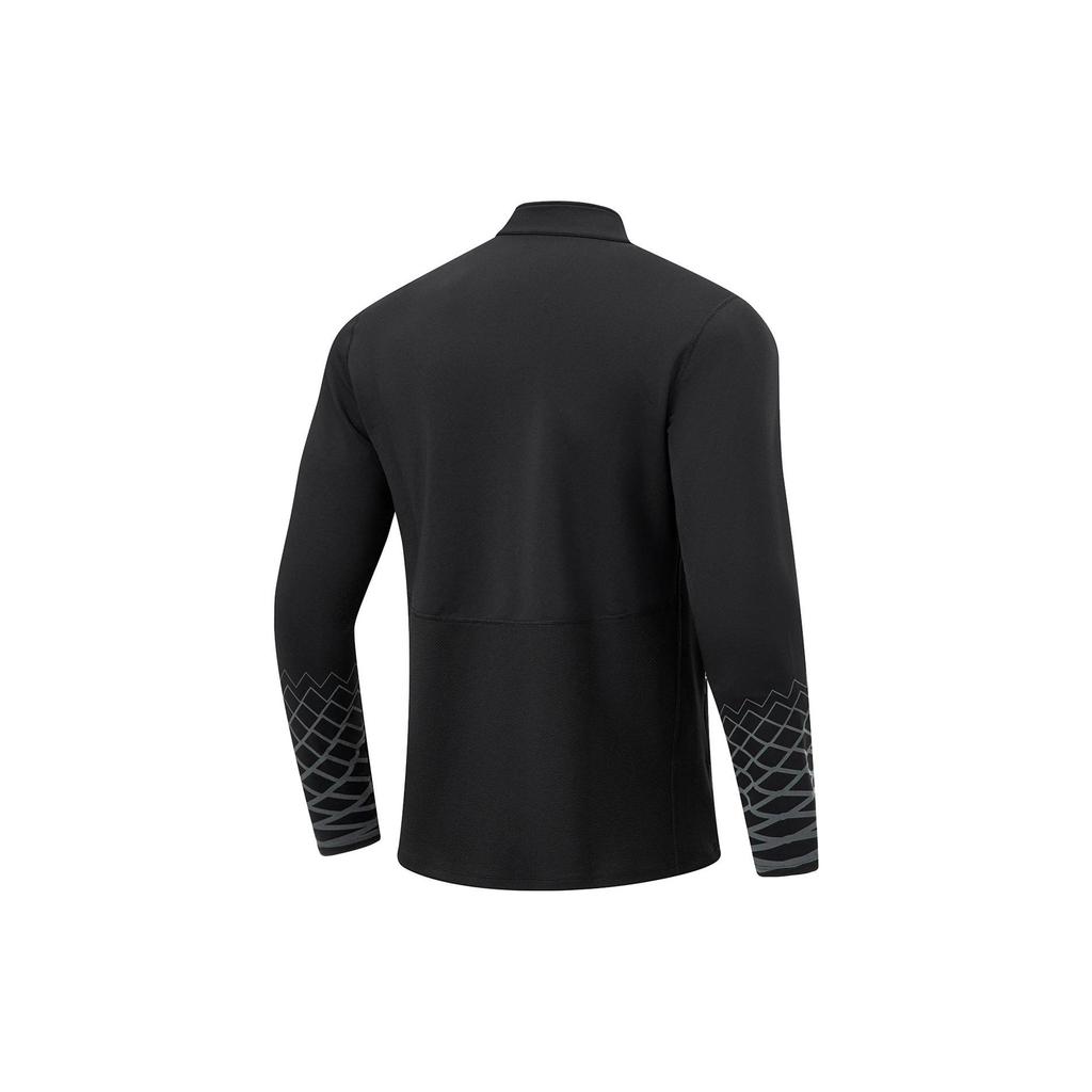Li Ning Cba Series Logo Print Stand Collar Quick Dry Cool Knitted Long Sleeve Fitness Shirt Men tops Black AWDT877-1
