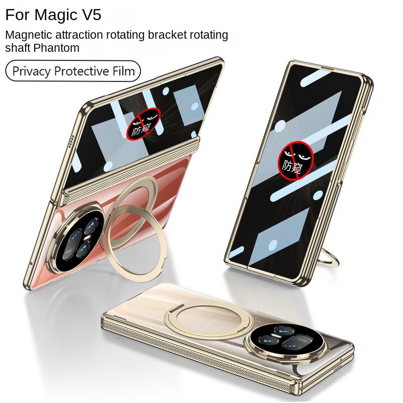 All-inclusive Hinge Metal Magnetic Swivel Stand Holder Glass Protector Phone Case for Honor Magic V 5 V5 Camera Protect Cover