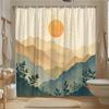 Minimalist Sun & Mountain Shower Curtain - Serene Vintage Design with Geometric Sunrise, Polyester