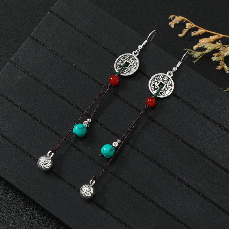 Niche Copper Coins, Fringed Earrings, Mountain Ghosts Spend Money On Long Earrings, Retro Personalized Antique Earrings.