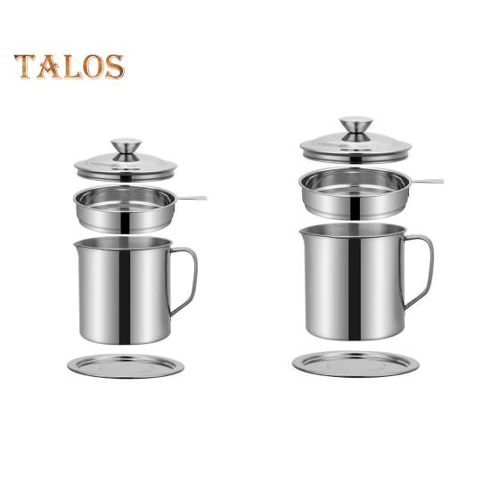 Filter Oil Pot Bacon Grease Saver Container with Fine Mesh Strainer Stainless Steel Oil Keeper Pot with Base Tray for Kitchen