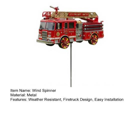 Firetruck Garden Wind Spinner Metal Wind Spinner with Ground Spike Outdoor Firetruck Decoration for Home Yard Art Patio Lawn