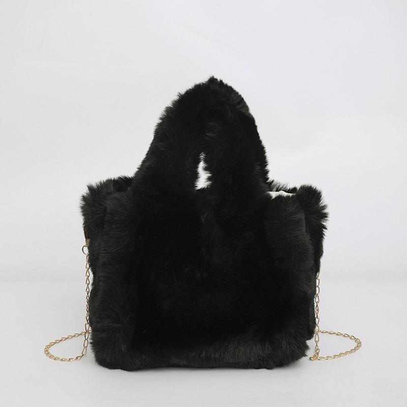 Korean Style Winter Crossbody Bag Fashi Faux Rabbit Fur Handle Shoulder Bag Simple Versatile Texture and Versatile Bucket Bag