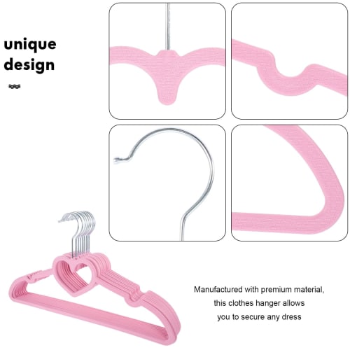 Ledmomo 20-Piece Pink Heart-Shaped Clothes Hangers, 40cm, Non-Slip, Slim, Shape-Retaining, for Laundry and Drying