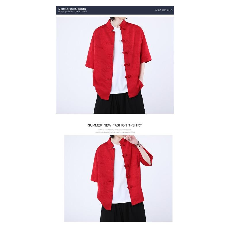 Camisa casual de manga corta fina de talla grande con estampado chino para hombre, estilo chino nuevo
