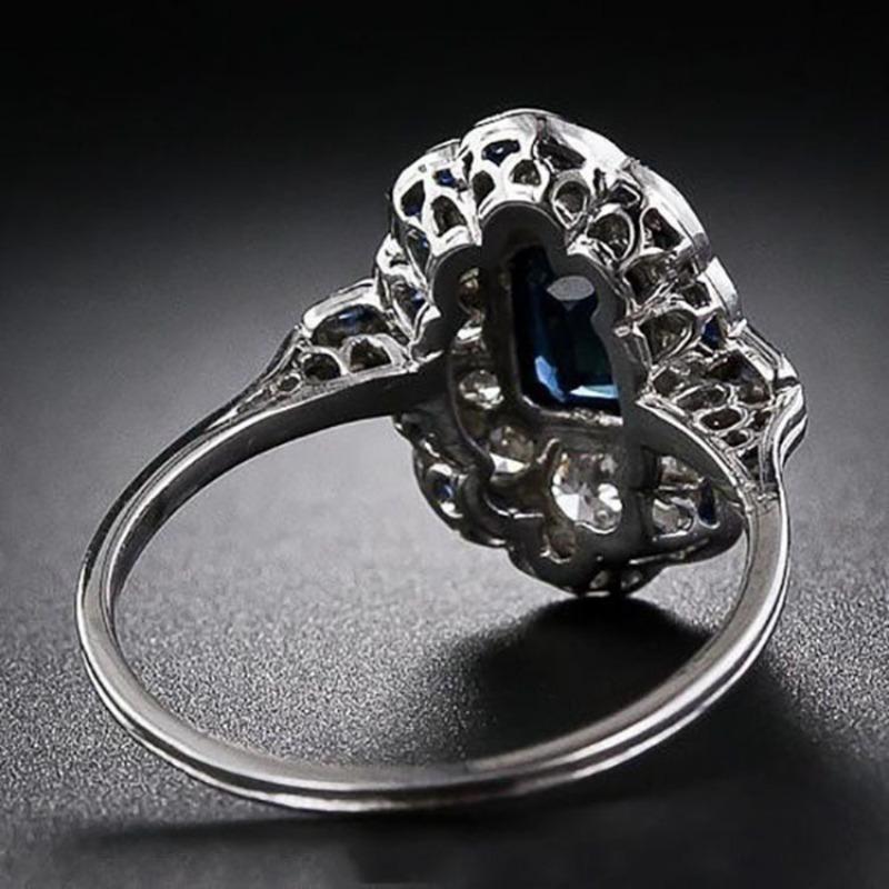 Exquisite Blue Rings Women Anniversary Evening Party Dazzling Zircon Silver Color Elegant Lady's Luxury Jewelry Gifts