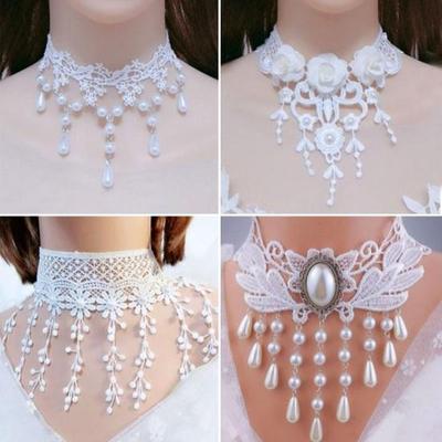 Ženy Náhrdelník na večírek Vyhloubená krajka Umělá perla Dekor Střapec Prom Cosplay Halloween Karneval Choker Svatební představení Šperky na krk