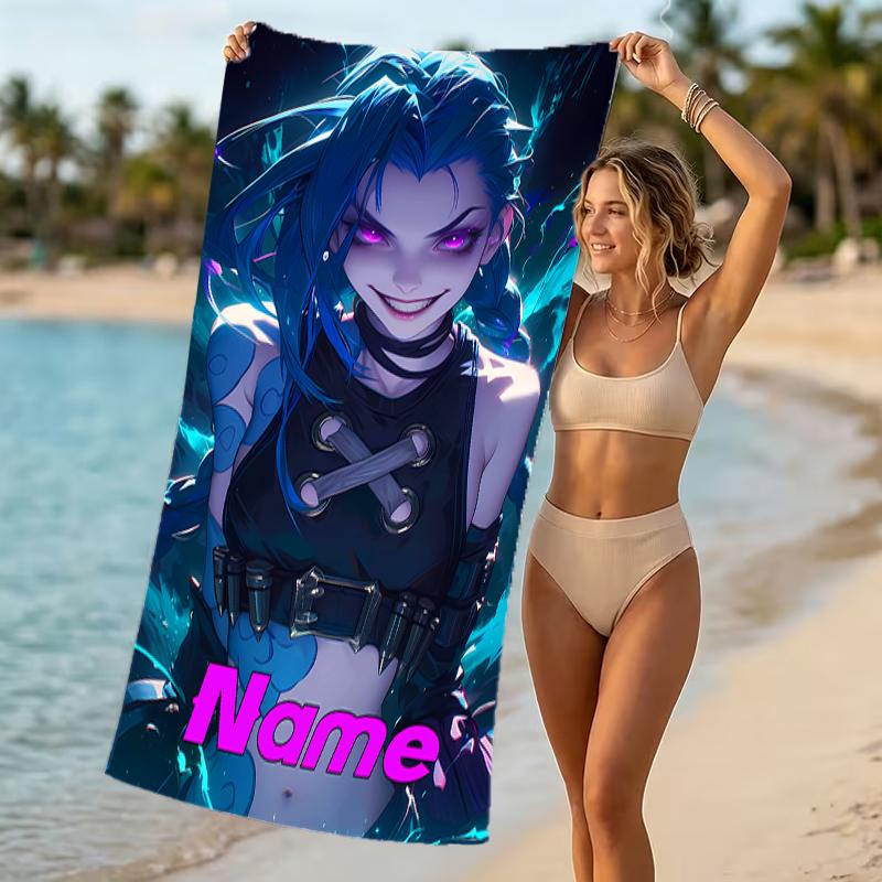 Customizable personalized beach towels Jinx themed designs.Suitable for the beach, yoga, sports;ideal as beach accessories
