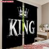Set Of 2 Modern King Crown Black White Curtains Digital Printing Bold Letter Pattern Monarch Symbol Living Room Bedroom Curtain Polyester Perfect For