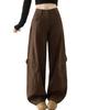 MTUIOY Cargo Casual and Perfect for Spring and Solid Loose Plus Sizes Brown L Women's Wide-Leg Pants, Stylish, Autumn, Color, Fit, - -