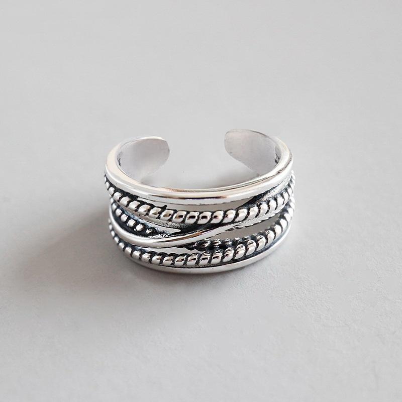 Silver Color Vintage Layered Women's Open Rings Adjustable Large Chains Irregular Finger Rings For Women Men Party Jewelry Gift