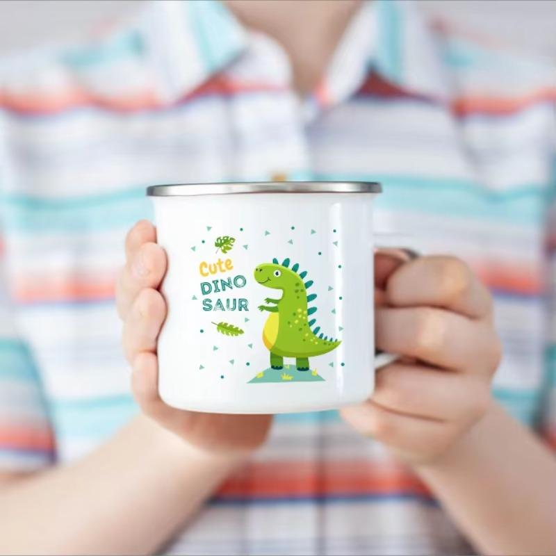 Happy Birthday Boys Girls Enamel Cocoa Mugs Home Party Cartoon Dinosaur Kids Drink Juice Cola Milk Cups Child Baby Birthday Gift
