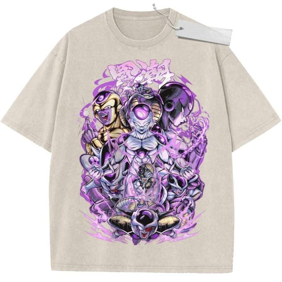 Summer Mens Purple Washed T Shirt Dragon Ball Frieza Evolution Purple Aura High Quality Fabric for Casual Shopping M