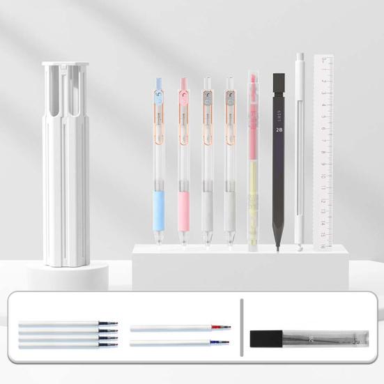 Pen Case Hexagonal Portable Pencils Gel Pens Box Easy Access Lid Card Slots Independent Pen Holder School Supplies