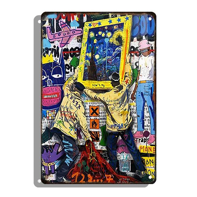 Banksy Graffiti Decorative Plaque Abstract Style Tin Sign Metal Pleate Plate For Home Room Decor Aesthetic Gift Cuadros