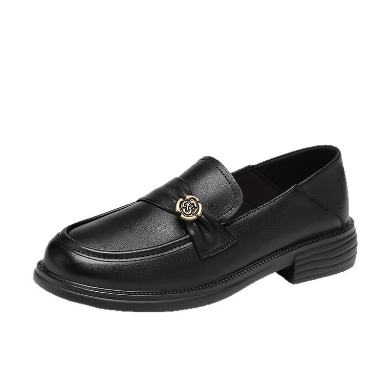 Red Dragonfly Women's Thick-Soled Leather Loafers - British Style Casual Shoes for Spring and Autumn.