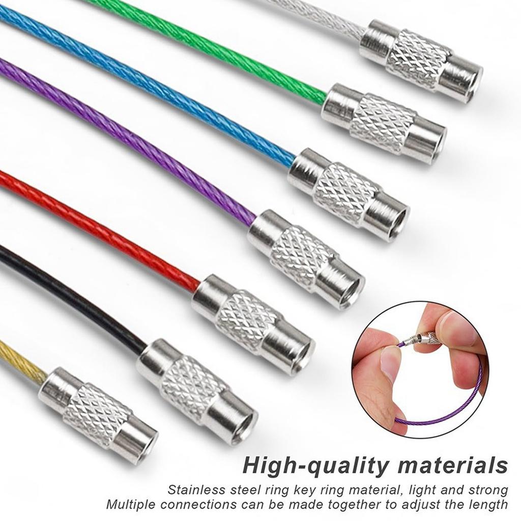 Stainless Steel Wire Keychain Ring Key Keyring Circle Rope Cable Loop Outdoor Camp Luggage Tag Screw Lock Gadget