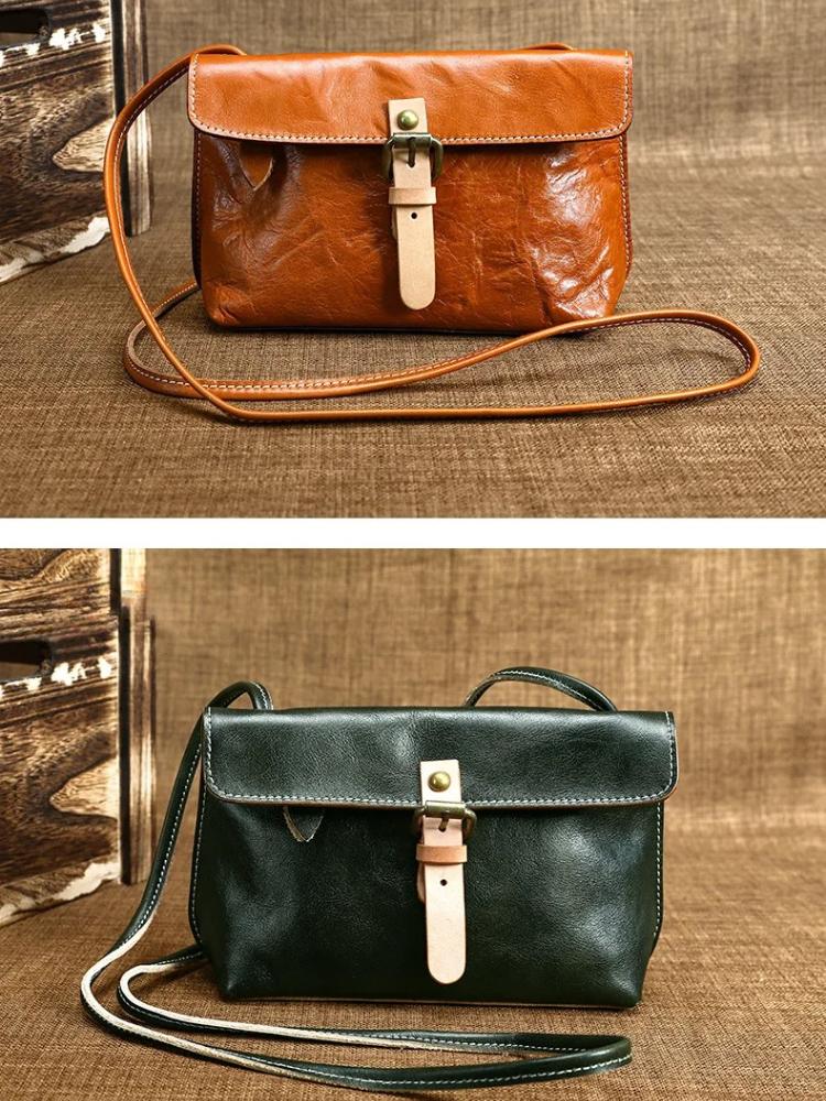 Johnature Echte Leder Damen Tasche Retro Handgemacht Weiches Rindsleder Mini Vielseitig Schulter Crossbody Tasche