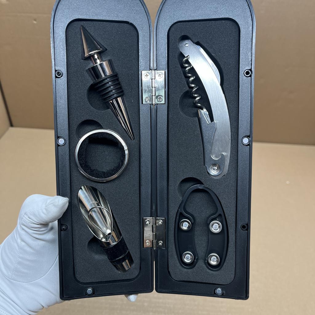New Wine Opener 5-Piece Set, Household Corkscrew Bottle Opener Kit, Wine Bottle Shaped Gift Set with Box