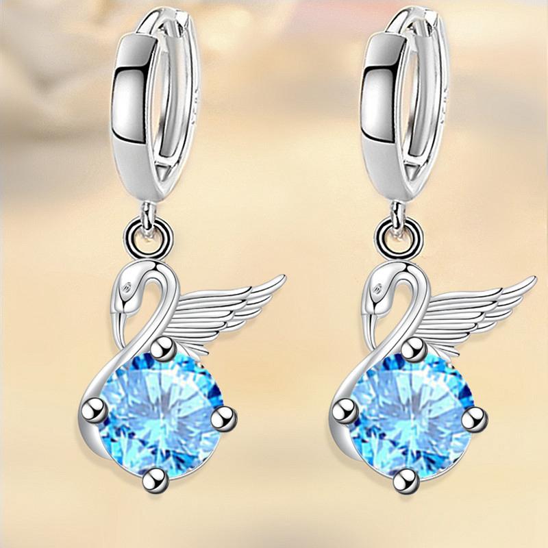 925 Stamp Silver Plated Women Earrings Cute Goose Drop Pendant Multicolor Zircon Earring For Women Girl Jewelry