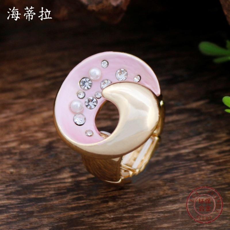 New enamel geometric hollow starry sky ring women's creative high sense diamond inlaid alloy ring