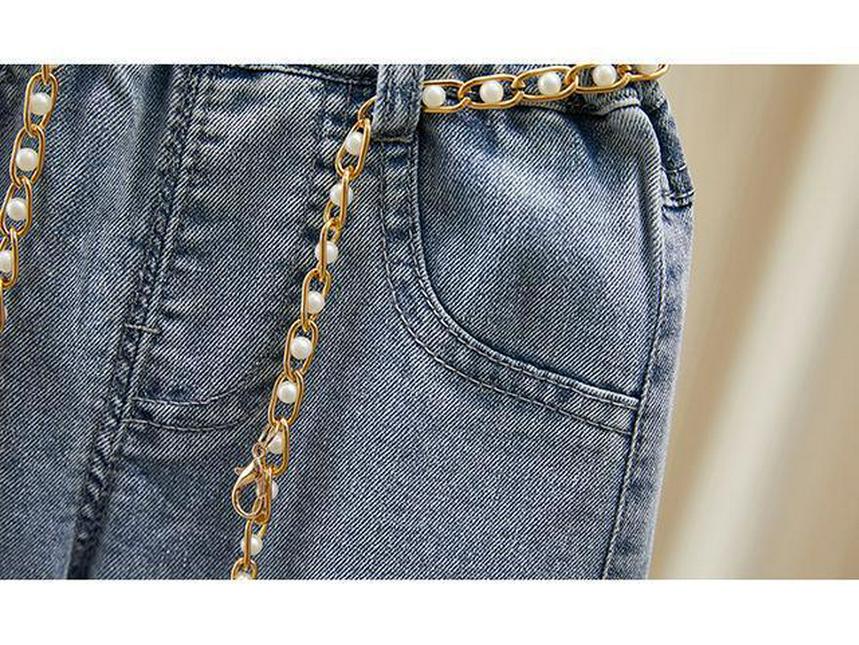 2025 Spring/Autumn Toddler Girls' Wide-Leg Loose Jeans with Frayed Hem, Korean Style