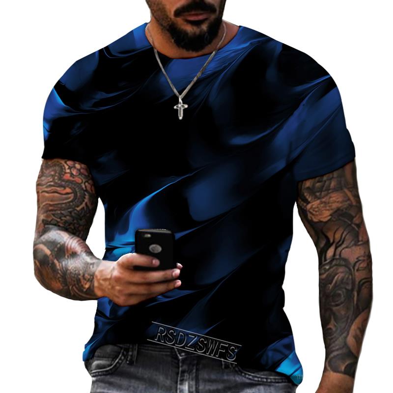 Blue And Black Color Mix And Match 3D Printing Men's Round Neck T-shirt Lycra Polyester Fabric Casual Brand Clothing Oversized