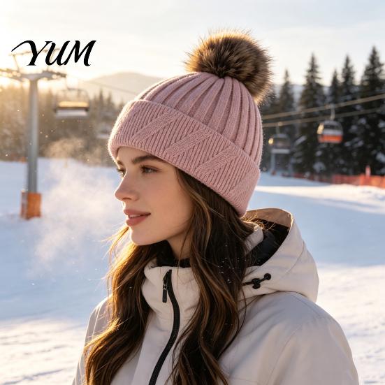 Warm Knit Caps for Daily Wear Winter Knitted Hat Women, Cold Weather Fleece Lined with Pom Thermal Beanies Pom, Chunky Snow Hat, Soft Ribbed