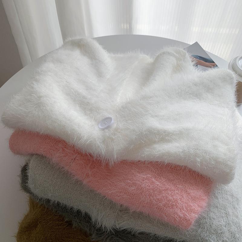 Cross-border Imitation Mink Sweater Jacket Women's Autumn and Winter New High-end Soft Outer with Loose Lazy Wind Knitted Cardigan