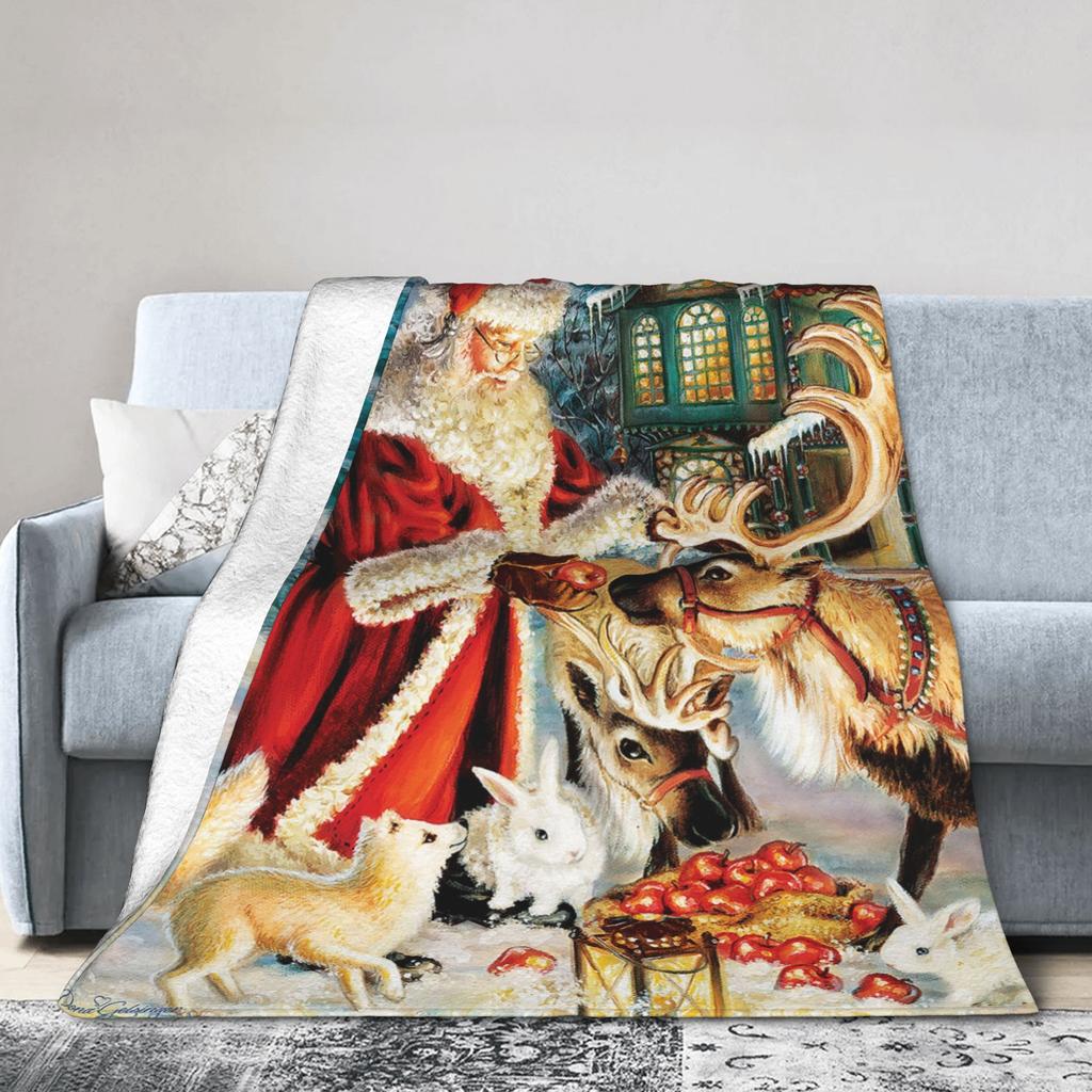 Red Christmas Pattern Blanket Flannel Textile Decor Multifunction Warm Throw Blankets for Sofa Car Plush Thin Quilt