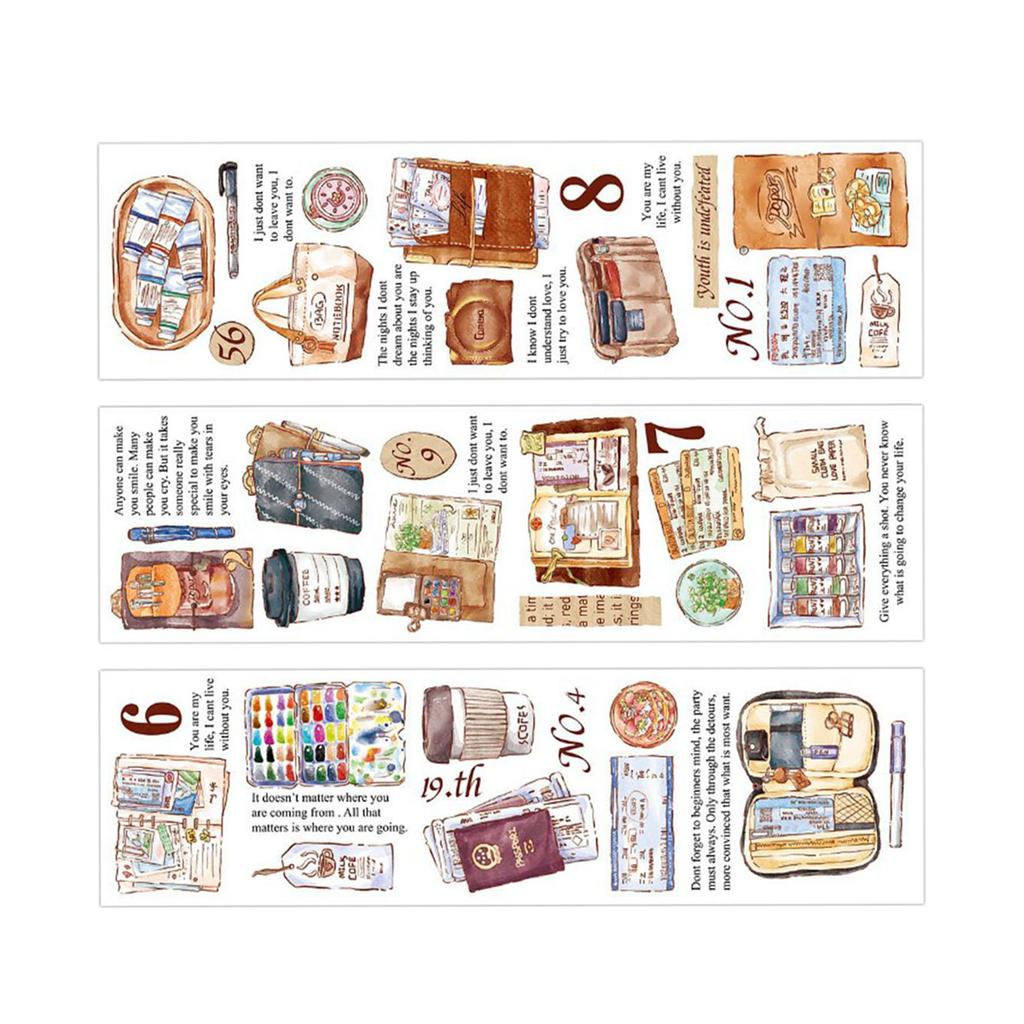 6 Sheets Retro Decorative Stickers Versatile Travel Theme Strong Adhesion Stylish Deco Stickers for