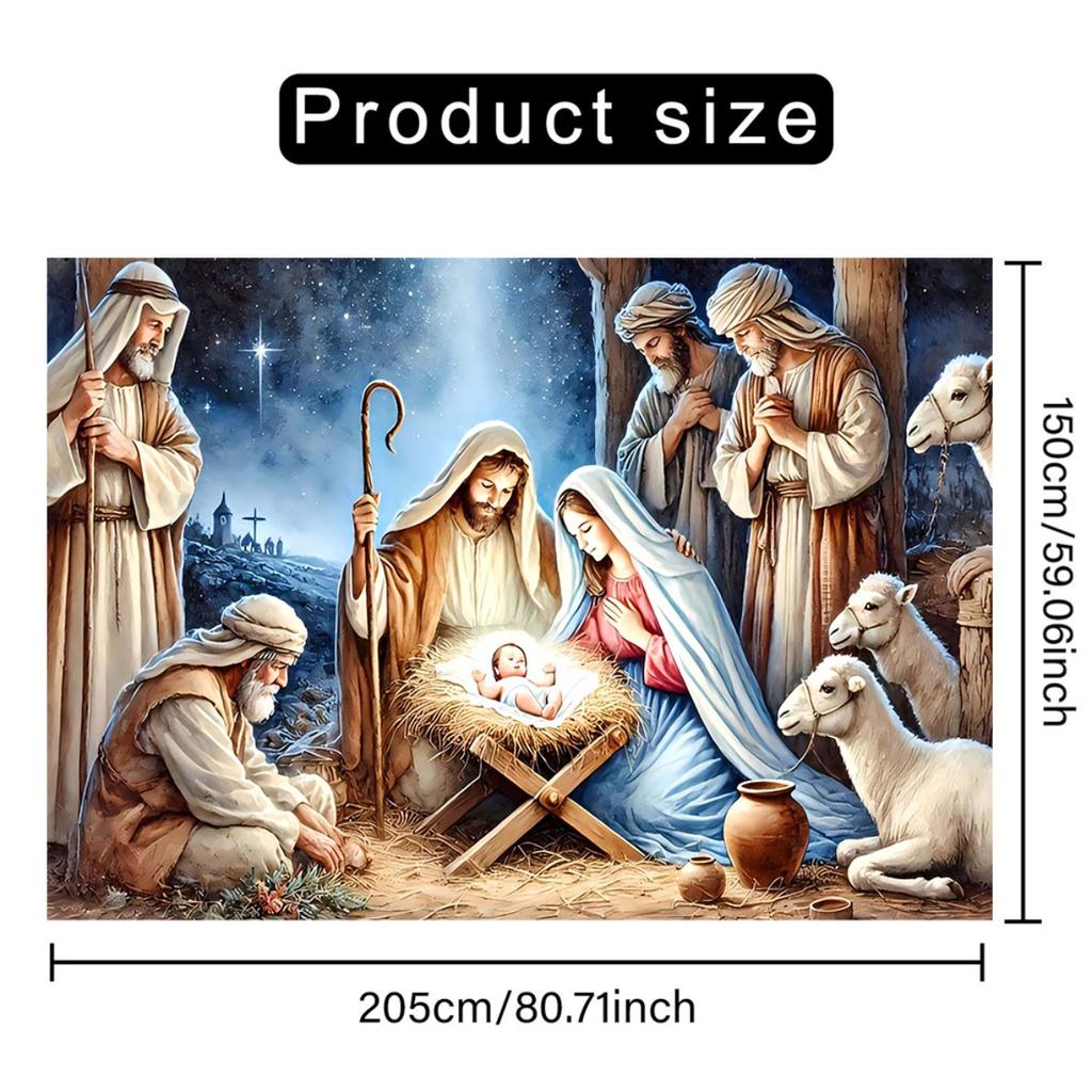 1 piece large Nativity scene banner with Mary Joseph young Jesus shepherds and animals