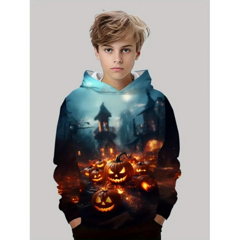 Kids Halloween Sweatshirt Boys Girls Pumpkin Head Elements 3D Print Hoodies Autumn Winter Fashion Pullover Children Clothes