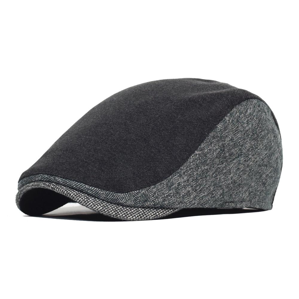 Vintage Herringbone Newsboy Cap Men Women Winter Thick Warm Casual Stripe Berets Gatsby Flat Hat Peaked Cap Adjustable Patchwork