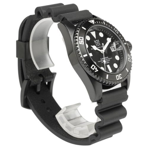 HYAKUICHI 101 No.1 Quartz Dive Watch with Date Display, Water Resistant to 20 ATM, Model HYAKU1-001 (Black Rubber)