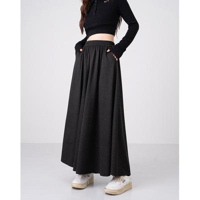 Autumn and Winter New Drape Medium and Long High Waist Skirt Lazy Style Thin Loose Pleated a Word Culottes Women
